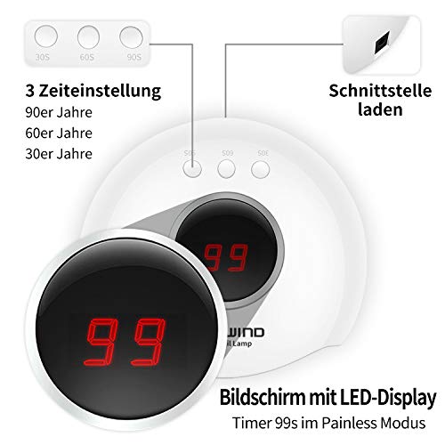 LANDWIND Lámpara de Uñas LED/UV, 36W Secador de Uñas para Esmalte de Uñas de Gel con Pantalla LCD Temporizador de 30 seg, 60 seg, Modo de Calor Bajo 90 seg Secado Rápido, Manicura/Pedicura Nail Art