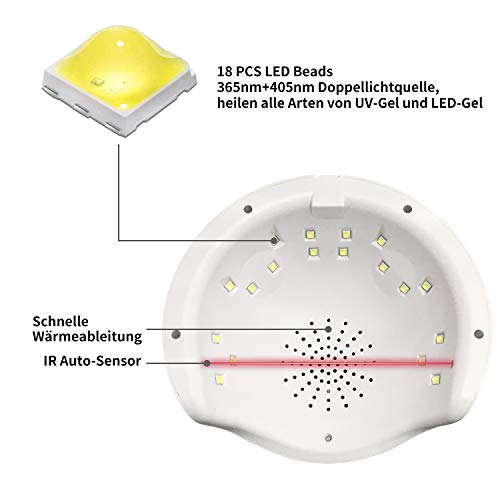 LANDWIND Lámpara de Uñas LED/UV, 36W Secador de Uñas para Esmalte de Uñas de Gel con Pantalla LCD Temporizador de 30 seg, 60 seg, Modo de Calor Bajo 90 seg Secado Rápido, Manicura/Pedicura Nail Art