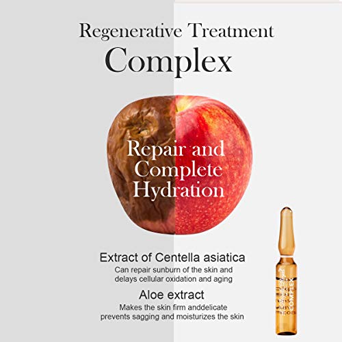 L'Angela Royal Ampollas Complex, Q10,Vitamina E, Aloe Vera, Ácido Hialurónico, Reparación Completa, Antiedad, Regeneradora, Hidratación, Tratamiento Facial, Para Piel Seca, Grasa y Mixta, 5 x 2ml