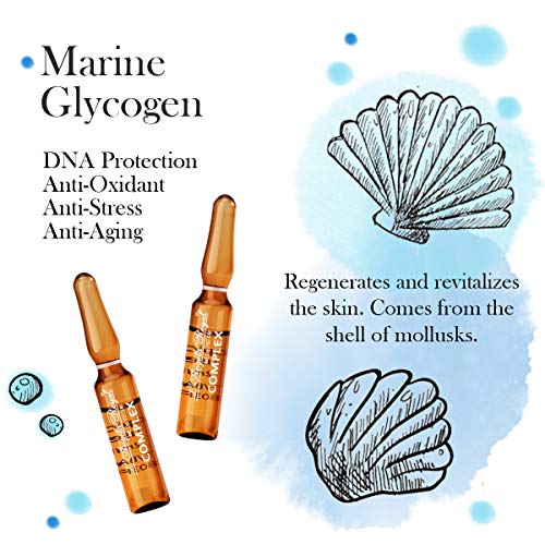 L'Angela Royal Ampollas Complex, Q10,Vitamina E, Aloe Vera, Ácido Hialurónico, Reparación Completa, Antiedad, Regeneradora, Hidratación, Tratamiento Facial, Para Piel Seca, Grasa y Mixta, 5 x 2ml