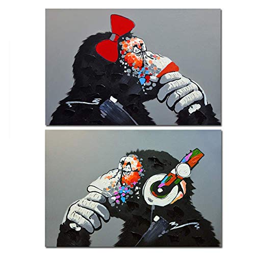 LangGe Listones de Madera - 2x50x70cm - Sin Marco - Graffiti Urbano Gorila Mono Música - Pintura al óleo nórdica Impresiones Carteles Habitación Decoración de Arte de Pared