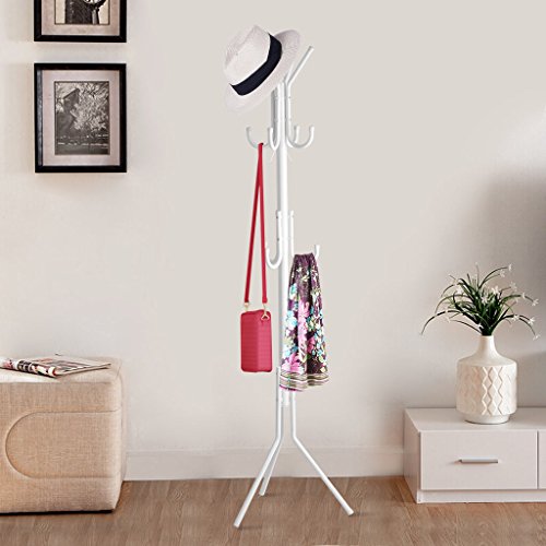 LANGRIA Perchero Metálico Árbol de Pie Para Colgar Ropa en Garaje, Vestíbulo, Oficina y Armario, 11 Ganchos (Blanco)