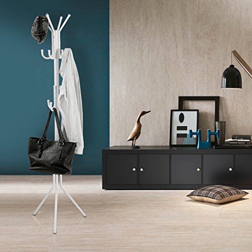 LANGRIA Perchero Metálico Árbol de Pie Para Colgar Ropa en Garaje, Vestíbulo, Oficina y Armario, 11 Ganchos (Blanco)