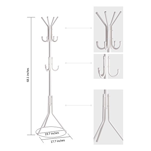 LANGRIA Perchero Metálico Árbol de Pie Para Colgar Ropa en Garaje, Vestíbulo, Oficina y Armario, 11 Ganchos (Blanco)