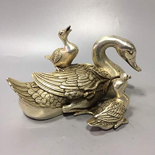 LAOJUNLU - Adornos de pato de cobre blanco para madre e hijo de imitación de bronce antiguo, colección de solitario estilo chino tradicional