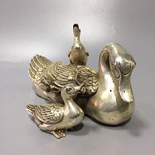 LAOJUNLU - Adornos de pato de cobre blanco para madre e hijo de imitación de bronce antiguo, colección de solitario estilo chino tradicional