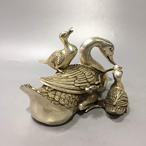 LAOJUNLU - Adornos de pato de cobre blanco para madre e hijo de imitación de bronce antiguo, colección de solitario estilo chino tradicional