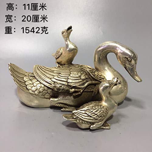 LAOJUNLU - Adornos de pato de cobre blanco para madre e hijo de imitación de bronce antiguo, colección de solitario estilo chino tradicional