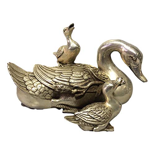 LAOJUNLU - Adornos de pato de cobre blanco para madre e hijo de imitación de bronce antiguo, colección de solitario estilo chino tradicional