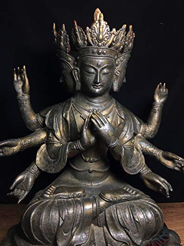 LAOJUNLU - Estatua de budismo tibetano de bronce de tres lados con ocho brazos de la Santa Madre de Buda, imitación de bronce antiguo, colección de solitario estilo chino tradicional