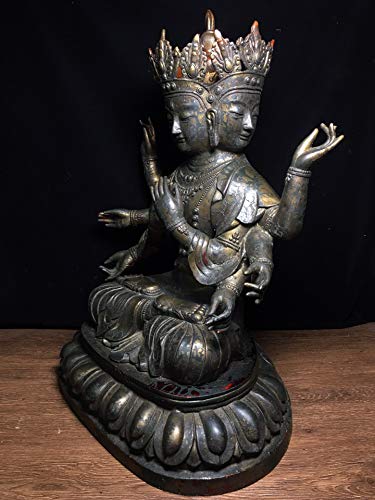 LAOJUNLU - Estatua de budismo tibetano de bronce de tres lados con ocho brazos de la Santa Madre de Buda, imitación de bronce antiguo, colección de solitario estilo chino tradicional
