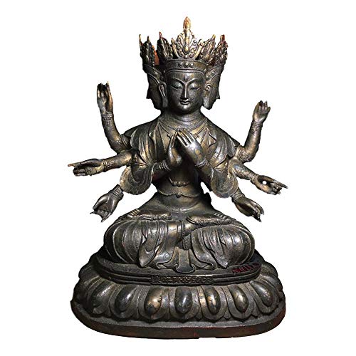 LAOJUNLU - Estatua de budismo tibetano de bronce de tres lados con ocho brazos de la Santa Madre de Buda, imitación de bronce antiguo, colección de solitario estilo chino tradicional