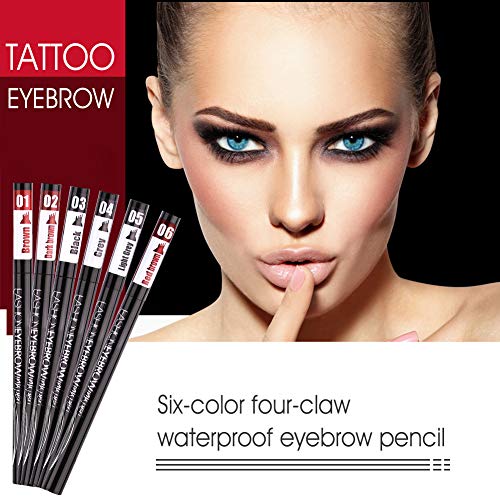 Lapiz Cejas, Gel De Cejas,Crema de Cejas, Tattoo Eyebrow Pen con cuatro puntas duraderas, de Larga Duración de 24 horas para Maquillaje de Cejas Resistente al Agua, 6 Colores