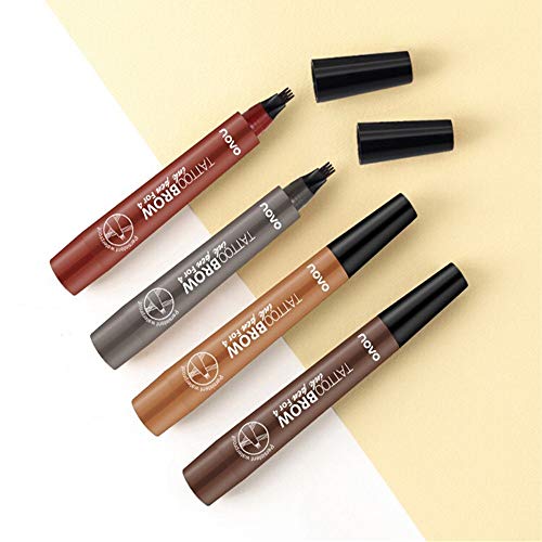 Lápiz de cejas líquido 3D, lápiz de tatuaje para cejas, 4 puntas de horquilla líquida para maquillaje de ojos, larga duración, impermeable, a prueba de manchas, aspecto natural (04#Beige)