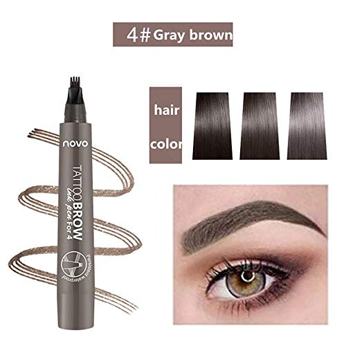 Lápiz de cejas líquido 3D, lápiz de tatuaje para cejas, 4 puntas de horquilla líquida para maquillaje de ojos, larga duración, impermeable, a prueba de manchas, aspecto natural (04#Beige)