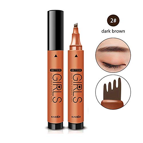 Lápiz De Cejas Líquido, Maquinilla De Afeitar 3 Moldes De Cejas, Pluma De Tatuaje 3D Duradera Waterproof Y Resistente Al Sudor(Marrón oscuro) 02