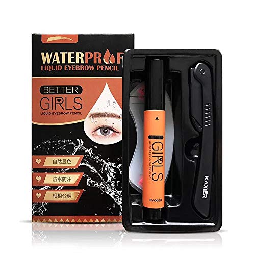 Lápiz De Cejas Líquido, Maquinilla De Afeitar 3 Moldes De Cejas, Pluma De Tatuaje 3D Duradera Waterproof Y Resistente Al Sudor(Marrón oscuro) 02