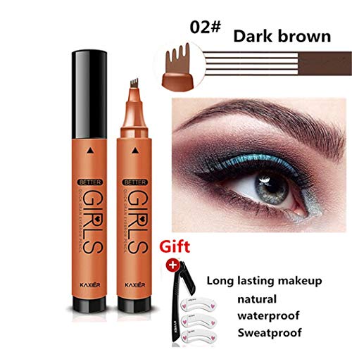 Lápiz De Cejas Líquido, Maquinilla De Afeitar 3 Moldes De Cejas, Pluma De Tatuaje 3D Duradera Waterproof Y Resistente Al Sudor(Marrón oscuro) 02