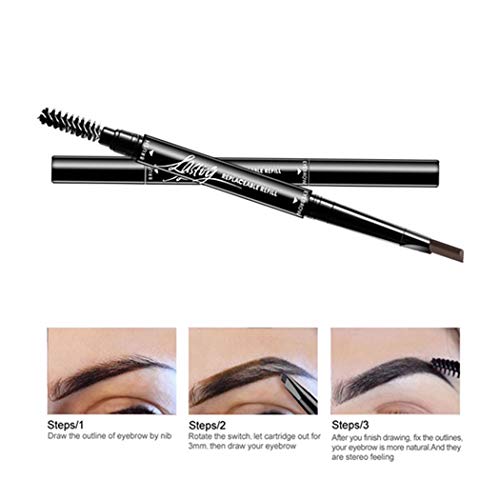 Lápiz de cejas waterproof con cepillo de peine para cejas, lápiz de cejas retráctil automático Color Maquillaje Cosmético Herramienta Negro gris marrón