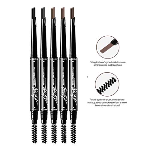 Lápiz de cejas waterproof con cepillo de peine para cejas, lápiz de cejas retráctil automático Color Maquillaje Cosmético Herramienta Negro gris marrón