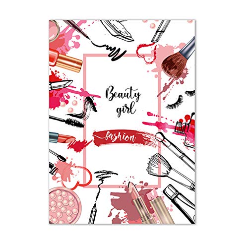Lápiz Labial Perfume Bolsos Cartel de Moda Maquillaje Impresión Floral Lienzo Arte Pintura Imagen de Pared Habitación de niña Moderna Decoración del hogar 50x70cmx3   Sin Marco