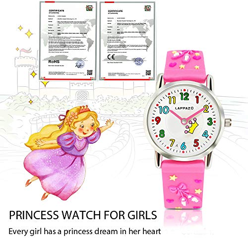 LAPPAZO- Reloj Niña de Analógico Cuarzo con Correa de 3D Dibujos Kit de Princesa y Pulsera Plata Mariposa con Caja de Regalo para Niñas 3-15 Años