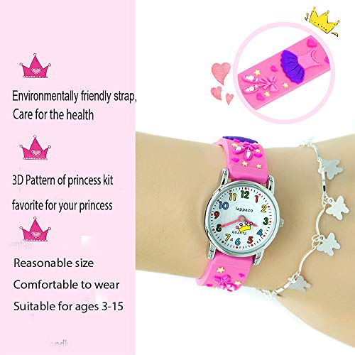 LAPPAZO- Reloj Niña de Analógico Cuarzo con Correa de 3D Dibujos Kit de Princesa y Pulsera Plata Mariposa con Caja de Regalo para Niñas 3-15 Años