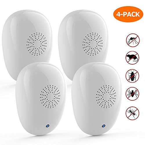 LAPPAZO Repelente Ultrasónico Mosquitos Plagas Ahuyentador de Ratones Control de Insecto para Moscas, Hormigas, Insectos, cucarachas, roedores(4 Packs) (Blanco)