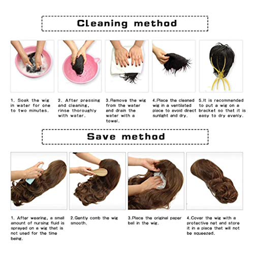 Largo y Rizado Cabello castaño Peluca de Las Mujeres Natural Aire Rizado Flequillo Alta Temperatura de Seda Rosa Pelo Redondeada Longitud del Pelo Natural 50 cm