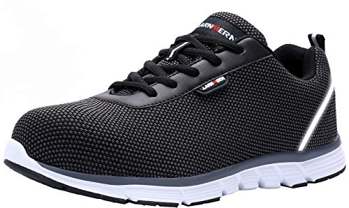 LARNMERN Zapatos de Seguridad Hombres Mujer LM30 S1 SRC Zapatillas de Trabajo con Punta de Acero Ultra Liviano Reflectivo Transpirable(44.5 EU,SRC Negro)