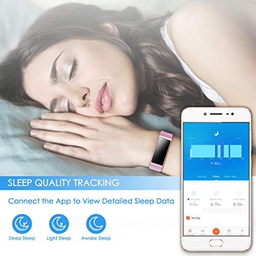 LATEC Pulsera de Actividad Inteligente, Impermeable IP68 Pulsera Inteligente con Pulsómetro 14 Moda Deportivo Podómetro Notificación de Mensajes para Android y iOS (Rosa)