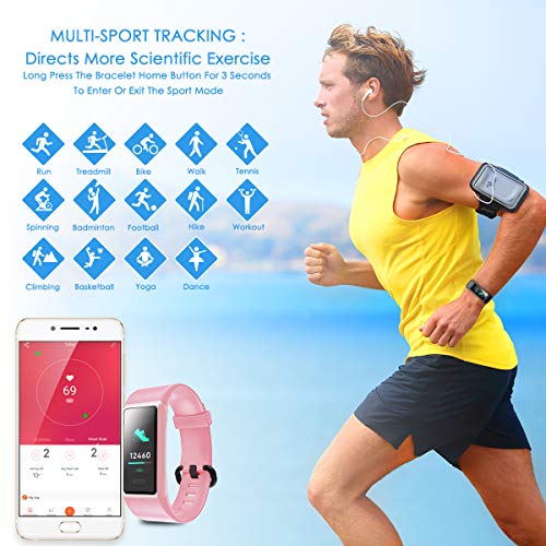 LATEC Pulsera de Actividad Inteligente, Impermeable IP68 Pulsera Inteligente con Pulsómetro 14 Moda Deportivo Podómetro Notificación de Mensajes para Android y iOS (Rosa)
