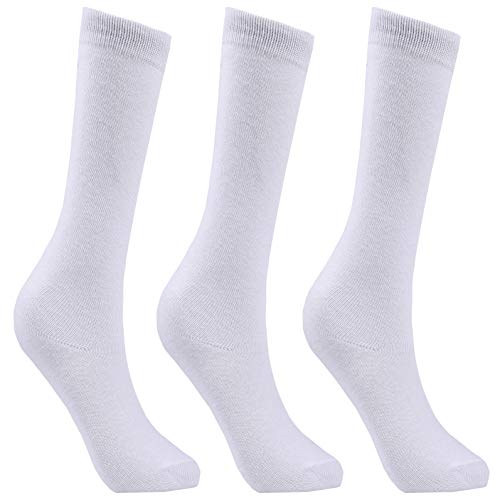 Laulax 3 pares de calcetines de algodón peinado para niñas (3 a 16 años), juego de regalo Blanco blanco 8-11 años