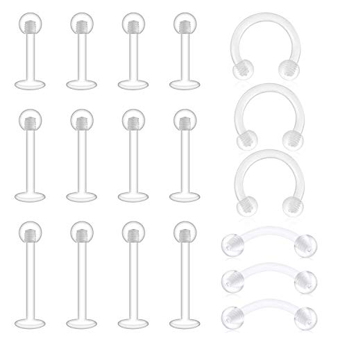 LAURITAMI Piercing Labio Retenedores Transparente Labret Medusa Pack Acilíco Bioflex Aros Perno Barbell Curvado Nariz Ceja Septum Piercing Pendientes