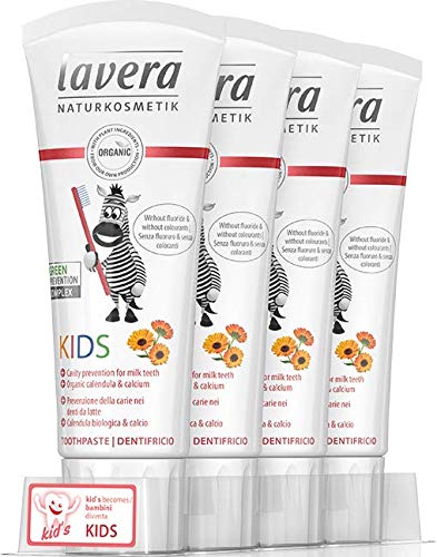 lavera Pasta De Dientes Para Niños Sin Fluoruro ∙ Vegano ✔ Pasta Dentífrica biológico ✔ Cosméticos naturales 100% certificados ✔ 4 Recipientes de 75 ml - Total: 300 ml