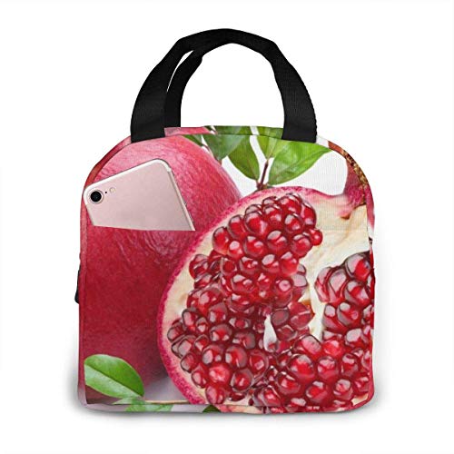 Lawenp Bolsa de almuerzo con aislamiento impermeable para frutas maduras de granada, bolsa de almuerzo reutilizable con bolsa térmica de bolsillo para el trabajo escolar, viajes al aire libre