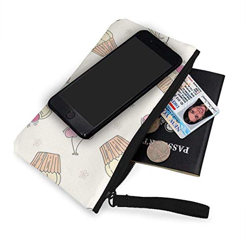 Lawenp Cupcakes and Berries Personalidad Cute Women 's Men' s Bolsa de Lona Multiusos con Cremallera Bolsas de Maquillaje pequeñas de lonaCambio de lápiz Labial Tarjeta Monedero de Lona con Correa de