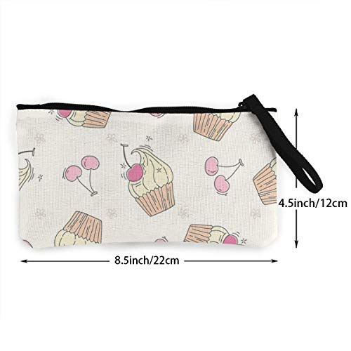 Lawenp Cupcakes and Berries Personalidad Cute Women 's Men' s Bolsa de Lona Multiusos con Cremallera Bolsas de Maquillaje pequeñas de lonaCambio de lápiz Labial Tarjeta Monedero de Lona con Correa de