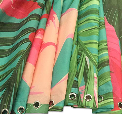 LB Flamenco Rosa Tropical Cortina de Ducha con Ganchos,150W * 180H CM Hojas de Palma de la Selva de Verano Cortinas de baño, Tejido de poliéster Resistente al Agua antimoldes