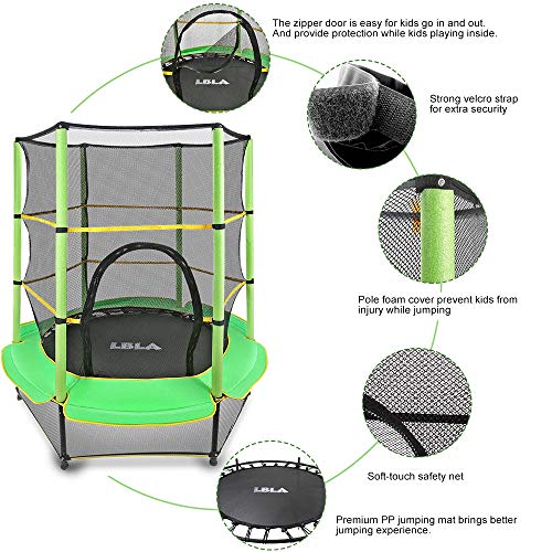 LBLA Trampolín para Niños ø 140 cm Interior/Exterior Cama Elástica Redonda con Recinto, Red de Seguridad Trampolín de Jardín Ejercicio Fitness Jump para Infantil Chico Chica 3456 años