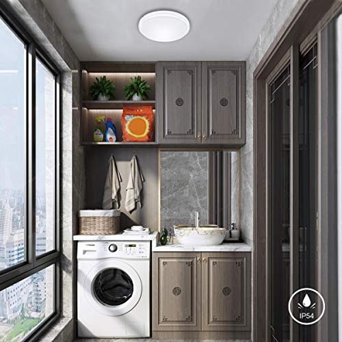 LE 24W Lámpara LED de Techo 2200LM Plafón LED Blanco Neutro 4000K Resistente al Agua IP54 para Baño Dormitorio Cocina Sala de Estar Comedor Balcón Pasillo