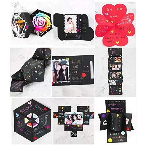 LEADSTAR Explosion Box, Álbum de Fotos Creative Scrapbook DIY de Bricolaje Libro Recuerdos Caja de Explosiones con 6 Caras para Cumpleaños Aniversario Boda San Valentín Día de la Madre Navidad, Negro