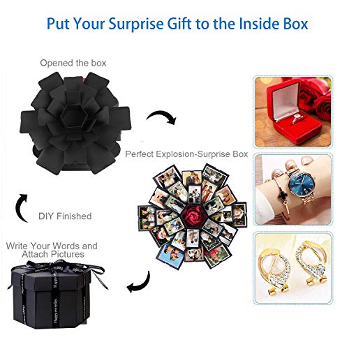 LEADSTAR Explosion Box, Álbum de Fotos Creative Scrapbook DIY de Bricolaje Libro Recuerdos Caja de Explosiones con 6 Caras para Cumpleaños Aniversario Boda San Valentín Día de la Madre Navidad, Negro