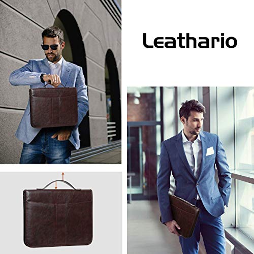Leathario - Carpeta para documentos (tamaño A4, con cremallera, incluye bloc de notas), color marrón