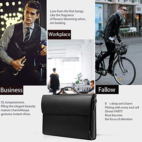 Leathario Maletín Cuero Ejecutivo Auténtico con Asa para Conferencias Bolsa Mensajero Vintage para Portátil 14 Pulgadas Bolso de Negocio Abogado Negro