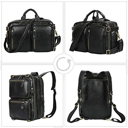 Leathario Maletín Cuero Sintético PU Portátil Ordenador 14 Pulgadas de 38 cm Bandolera Bolso de Mano Vintage Mochila Convertible de Viaje Negocios Bolsa Mensajero de Trabajo