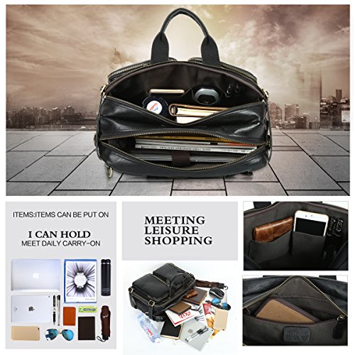 Leathario Maletín Cuero Sintético PU Portátil Ordenador 14 Pulgadas de 38 cm Bandolera Bolso de Mano Vintage Mochila Convertible de Viaje Negocios Bolsa Mensajero de Trabajo