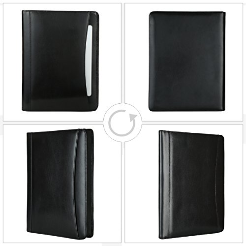 Leathario Marca de Portafolio/ Carpeta Plegable de Mano  PU, Diseñado para Negocios y para tomar notas (Negro-A4-L)