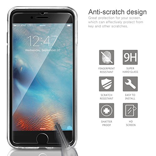 Leathlux Funda + 2X Cristal para iPhone 6 / 6s, Transparente TPU Silicona [Funda + 2 Pack Vidrio Templado] Ultra Fino Protector de Pantalla 9H Dureza + Flexible Back Case Cover para iPhone 6s / 6