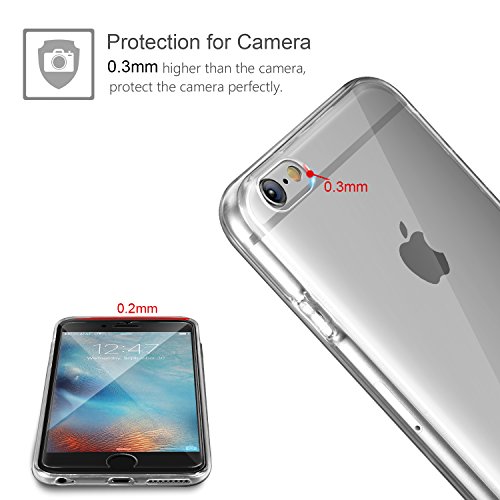 Leathlux Funda + 2X Cristal para iPhone 6 / 6s, Transparente TPU Silicona [Funda + 2 Pack Vidrio Templado] Ultra Fino Protector de Pantalla 9H Dureza + Flexible Back Case Cover para iPhone 6s / 6